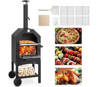 Forno per pizza da esterno a legna per pizza con copertura impermeabile Patio Pizza Grill Riscaldatore per pizza per cucina all'aperto Termometro integrato Cassetto raccolta cenere