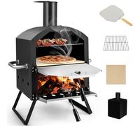 Forno per pizza da esterno con copertura impermeabile, macchina per pizza a legna e grill, include pietra per pizza per giardino, patio, barbecue, cottura di carne, pesce e verdure
