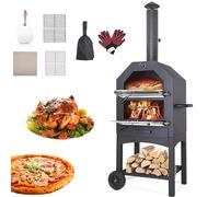 Forno per pizza da esterno con ruote per una facile mobilità, include termometro integrato, pietra per pizza, spatola e copertura impermeabile per pizze perfette al forno a legna
