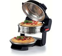 Forno pizza doppio, 2 pizze in 4 minuti, 2300 W, 2 pietre refrattarie, 2 termostati, Diametro 32 cm, 5 livelli di cottura, 2 pale in acciaio inox, Nero
