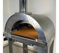 Forno pizza ibrido a gas e legna 2 pizze con tetto e carrello in acciaio inox, uso a legna o con bruciatore a gas, pietra refrattaria, 500 gradi, Made in Italy (con bruciatore e valvola GPL)