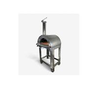 Forno pizza ibrido a gas e legna 6 pizze con tetto e carrello in acciaio inox, uso a legna o con bruciatore a gas, pietra refrattaria, 500 gradi, Made in Italy (con bruciatore e valvola metano)