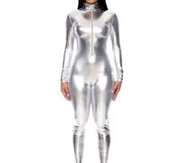 Forplay Womens Solid Silver Mock Neck Jumpsuit Medium/Large