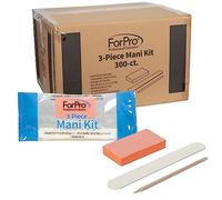 Forpro Basics - Kit manicure in 3 pezzi, lima per unghie in legno bianco grana 100/180, mini buffer arancione, grana 100/180, bastoncino di legno, confezione individuale, 300 pezzi