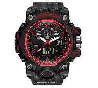 Forrader Orologi militari da uomo per sport all'aria aperta orologi da uomo impermeabile tattico militare orologio da polso multifunzione LED sveglia cronometro orologi analogici digitali, nero/rosso,