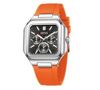 Forrader Orologio classico quadrato da uomo, in acciaio inox color argento, analogico, al quarzo, con lancette luminose, data e calendario, resistente all'acqua fino a 30 m, per business casual