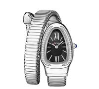 Forrader Orologio da polso da donna, design unico, a forma di serpente, orologio da polso alla moda da donna, Argento Nero, Bracciale