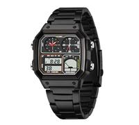 Forrader Orologio sportivo digitale da uomo con cinturino in acciaio inossidabile/TPU, orologio da polso quadrato elettronico resistente all'acqua con luce posteriore a LED, Striscia d'acciaio/Nero