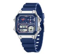 Forrader Orologio sportivo digitale da uomo con cinturino in acciaio inossidabile/TPU, orologio da polso quadrato elettronico resistente all'acqua con luce posteriore a LED, Nastro TPU/Blu Scuro