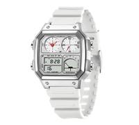 Forrader Orologio sportivo digitale da uomo con cinturino in acciaio inossidabile/TPU, orologio da polso quadrato elettronico resistente all'acqua con luce posteriore a LED, Nastro TPU/Bianco