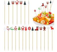 Forreen 200 Pezzo Bastoncini da Cocktail con Modelli Natalizi,12cm Stuzzicadenti in Legno per Frutta, Stuzzicadenti Natalizi per Antipasti Frutta Dessert Forniture per Natale Feste