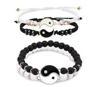 Forreen Braccialetti del Migliore Amico, 4 Pezzi Yin Yang Bracciale Regolabile Tessuto a Mano Elegante Impermeabile Tai Chi Braccialetti di Relazione per Fidanzato Fidanzata Famiglia
