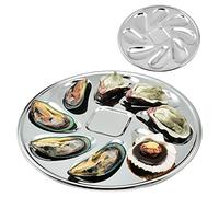 Forreen Piatto per Ostriche, 2 Pezzi Padella per Ostriche in Acciaio Inossidabile Forma di Conchiglia Durevole Contenitore per Ostriche con 8 Slot per Ostriche Salsa e Limoni