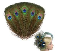 Forreen Piume di Pavone Lunghe Naturali, 50 Pezzi 10-12 Pollice 25-30cm Peacock Feathers Verdi Belle Piume Pavone con Dell'occhio per Decorare Casa,Matrimoni,Feste o per Fai da Te