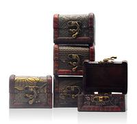 Forreen Scrigno del Tesoro Legno, 5 Pezzi Cassaforte in Legno Mini Vintage Fatta a Mano Robusto Durevole Multifunzionale Scatola Portagioie per Riporre Collane Orecchini Anelli (Modello Casuale)