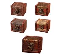 Forreen Scrigno del Tesoro Legno, 5 Pezzi Cassaforte in Legno Mini Vintage Fatta a Mano Robusto Durevole Multifunzionale Scatola Portagioie per Riporre Collane Orecchini Anelli