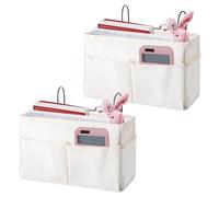 Forreen Tasche da Letto Appendibile, 2 Pezzi Portaoggetti da Appendere Impermeabile Multifunzionale Portaoggetti da Letto Appendibile per Riviste, Occhiali, Ipad e Telecomandi (Beige)