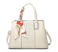 FORRICA Borsa a Mano Donna Borsa con Manico Superiore Ricamo Squisito Borsa a Tracolla Pelle PU Elegante Borsa a Spalla per Pendolarismo Shopping Viaggio Bianco