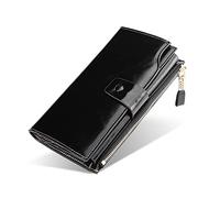FORRICA Donna Portafoglio in Vera Pelle Lungo Portamonete Cellulare Portafogli Grande Borsellino Donna Borsa Clutch RFID Blocco Porta Carte di Credito Nero