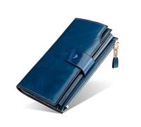FORRICA Donna Portafoglio in Vera Pelle Lungo Portamonete Cellulare Portafogli Grande Borsellino Donna Borsa Clutch RFID Blocco Porta Carte di Credito Blu