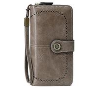 FORRICA Portafoglio Donna Grande Cerniera Portamonete Elegante Portafogli RFID Blocco Pochette in PU Pelle Porta Tessere Grigio