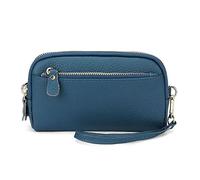 FORRICA Portafoglio Donna Grande in Vera Pelle Portamonete 3 Cerniera Leggera Elegante Pochette Portafogli per Cellulare Moneta Borsa Blu