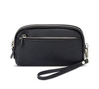 FORRICA Portafoglio Donna Grande in Vera Pelle Portamonete 3 Cerniera Leggera Elegante Pochette Portafogli per Cellulare Moneta Borsa Nero