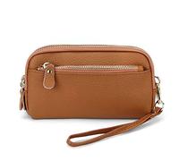 FORRICA Portafoglio Donna Grande in Vera Pelle Portamonete 3 Cerniera Leggera Elegante Pochette Portafogli per Cellulare Moneta Borsa Giallo