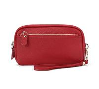 FORRICA Portafoglio Donna Grande in Vera Pelle Portamonete 3 Cerniera Leggera Elegante Pochette Portafogli per Cellulare Moneta Borsa Rosso