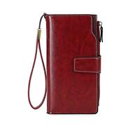 FORRICA Portafoglio Donna Grande RFID Blocco Cerniera Portamonete Vintage Pelle PU Pochette Portafogli 21 Slot per Carte Rosso