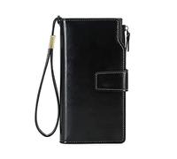 FORRICA Portafoglio Donna Grande RFID Blocco Cerniera Portamonete Vintage Pelle PU Pochette Portafogli 21 Slot per Carte Nero