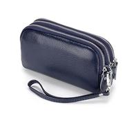 FORRICA Portafoglio Donna in Vera Pelle Grande Capacità Elegante Cerniera Portamonete Moneta Borsa da Ragazza Leggera Spazioso Portafogli con Cinturini Polso Blu