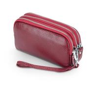 FORRICA Portafoglio Donna in Vera Pelle Grande Capacità Elegante Cerniera Portamonete Moneta Borsa da Ragazza Leggera Spazioso Portafogli con Cinturini Polso Rosso