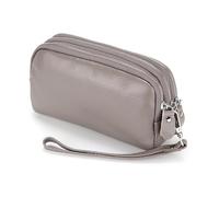 FORRICA Portafoglio Donna in Vera Pelle Grande Capacità Elegante Cerniera Portamonete Moneta Borsa da Ragazza Leggera Spazioso Portafogli con Cinturini Polso Grigio