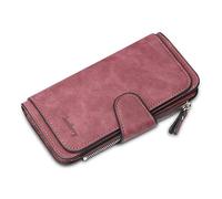 FORRICA Portafoglio Donna Pelle Lungo Portafogli Grande Capacità Borsellino Elegante Moneta Borsa Cerniera Porta Carte Leggero Portamonete con Confezione Regalo Marrone Rosso Scuro