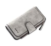 FORRICA Portafoglio Donna Pelle Lungo Portafogli Grande Capacità Borsellino Elegante Moneta Borsa Cerniera Porta Carte Leggero Portamonete con Confezione Regalo Marrone Grigio
