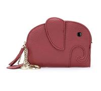 FORRICA Portafoglio Donna Piccolo Elefante Ragazze Vera Pelle Mini Moneta Borsa Simpatico Donna Corto Sottile Portafoglio con Cerniera Portamonete Leggero Portafogli Portachiavi Rosso