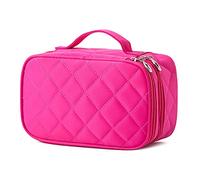 FORRICA Trousse per Trucchi da Viaggio Donna Borsa Cosmetica a Doppio Strato con Specchio Ragazza Pochette per Trucco Portatile Beauty Case per Pennelli Rosa Rossa