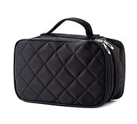 FORRICA Trousse per Trucchi da Viaggio Donna Borsa Cosmetica a Doppio Strato con Specchio Ragazza Pochette per Trucco Portatile Beauty Case per Pennelli Nero