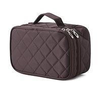 FORRICA Trousse per Trucchi da Viaggio Donna Borsa Cosmetica a Doppio Strato con Specchio Ragazza Pochette per Trucco Portatile Beauty Case per Pennelli Marrone