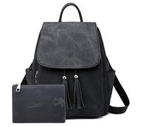 FORRICA Zaino Donna Nappe Casual Borsa Scuola con Pochette Set da 2 Pezzi PU Pelle Multifunzione Grande Zainetto Donna Moda Daypack Nero