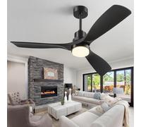 Forrovenco Ventilatore a Soffitto Moderno con Luce e Telecomando, 132 cm Ventilatore Nero Silenzioso 3 Pale, 6 Velocità, Timer, Motore DC Reversibile per Interni ed Esterni, Camera da Letto e Patio