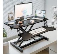 FORRTY Scrivania Regolabile In Altezza, Convertitore Standing Desk Con Ripiano Tastiera, Larghezza 65/80/94CM, Portata Fino A 30kg, Workstation Tavolo Casa Ufficio Computer Laptop(Black 2,80cm(31.5"))