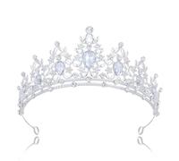 FORSEVEN Crystal Queen, tiara da donna, corona con strass, accessorio per capelli, per matrimonio, compleanno, concorso, festa, fascia per capelli (argento bianco)