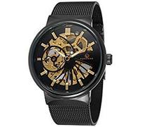 Forsining da uomo popolare meccanico a carica manuale ultra sottile in acciaio INOX mesh scheletro orologio