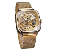 FORSINING Orologi automatici, orologio meccanico, orologio da polso, da uomo, orologio scheletro con quadrante trasparente in acciaio inox, con movimento reale floreale, oro, Meccanico