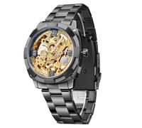 FORSINING Orologi da uomo, carving Hollow orologio meccanico a carica automatica, scheletro, orologio da polso vintage, nero