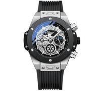 FORSINING Orologio al quarzo da uomo, stile retrò, con scheletro lunare, impermeabile, luminoso, analogico al quarzo, sportivo, cinturino in silicone, Argento