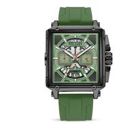 FORSINING Orologio analogico al quarzo da uomo, casual, quadrante quadrato, cinturino in silicone, alla moda, per lavoro, impermeabile, con datario, Verde, Cinturino