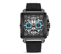 FORSINING Orologio analogico al quarzo da uomo, casual, quadrante quadrato, cinturino in silicone, alla moda, per lavoro, impermeabile, con datario, Nero , Cinturino